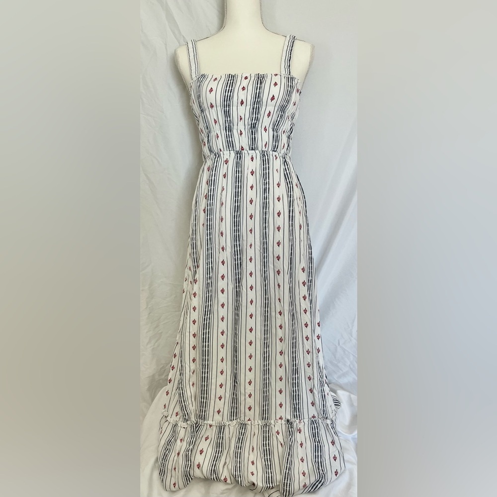 Japna Black and White Striped Maxi Dress with Red Details